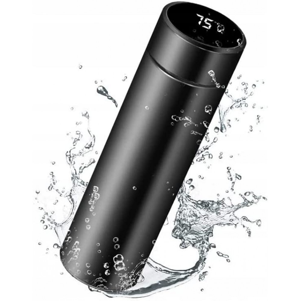 Siyah Dokunmatik Ekranlı Sıcaklık Göstergeli Demleme Üniteli Vakum Pedli Akıllı Termos 10 Saat Soğuk 12 Saat Sıcak Özellikli Çift Katmanlı Paslanmaz 304 Çelik 500 ml (BPA İÇERMEZ)