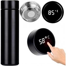 Siyah Dokunmatik Ekranlı Sıcaklık Göstergeli Demleme Üniteli Vakum Pedli Akıllı Termos 10 Saat Soğuk 12 Saat Sıcak Özellikli Çift Katmanlı Paslanmaz 304 Çelik 500 ml (BPA İÇERMEZ)