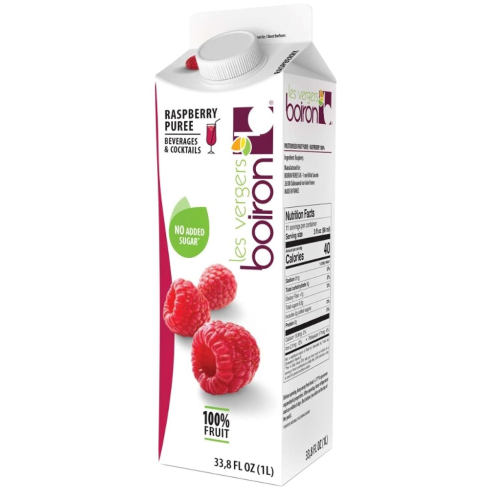 Les Vergers Boiron Frambuaz Püresi 1 Litre 100% Meyve, Tamamen Doğal, Şeker İlavesiz, GDO'suz, Koruyucusuz, Aroma İlavesiz, Vegan, İçecekler ve Kokteyller İçin 33,8 Fl Oz (1'li Paket)