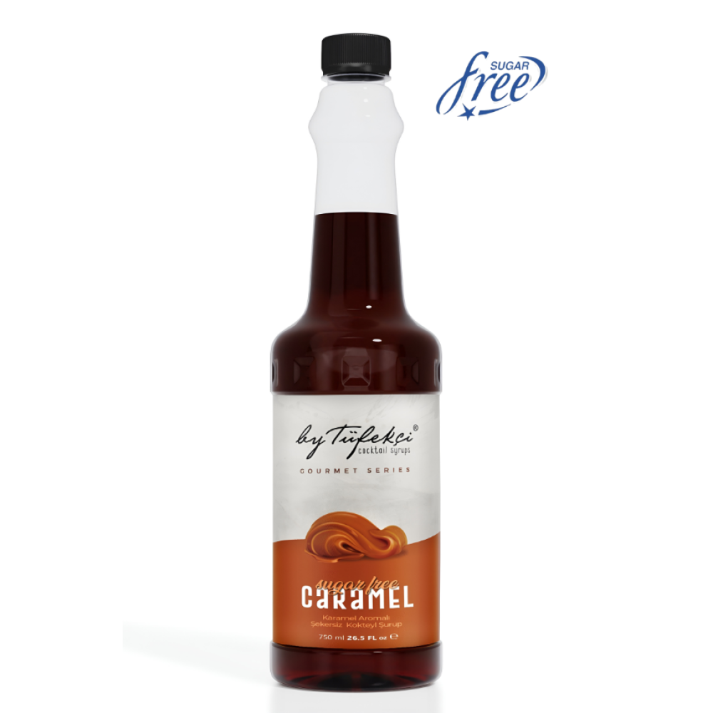 By Tüfekçi Gourmet Serıas Karamel Aromalı Şekersiz Kokteyl, Pasta Ve Kahve Şurubu 750 ML Doğal Aroma
