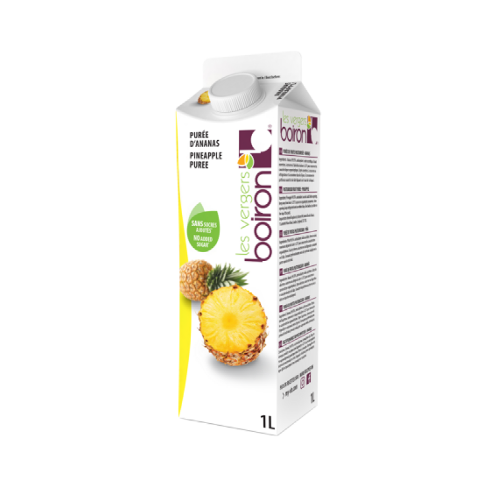 Les Vergers Boiron Ananas Püresi 1 Litre 100% Meyve, Tamamen Doğal, Şeker İlavesiz, GDO'suz, Koruyucusuz, Aroma İlavesiz, Vegan	